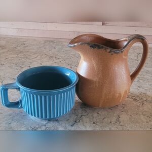 McCoy Rustic Brown Pitcher and Blue Mug Set